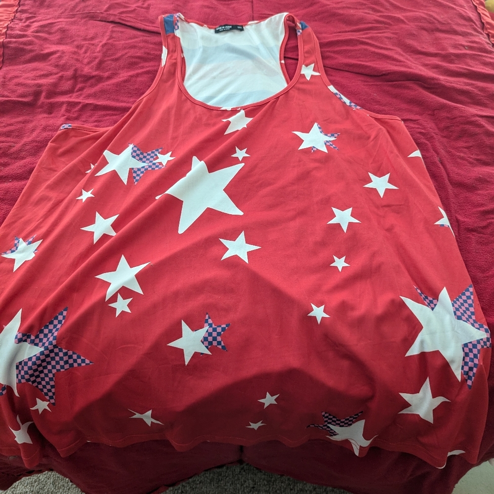 Shein red,white and blue razorback tank